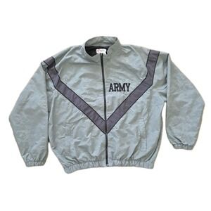 Vtg US ARMY Jacket Uniform Windbreaker Warm-up Reflective Camo Gray Mens Size L